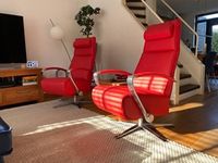 Set van 2 leren relaxfauteuils met stalen frame - met extra nekkussen - rood leer - Echt leer, Industrieel, ontdek de vele Leersoorten en Kleuren bij ShopX
