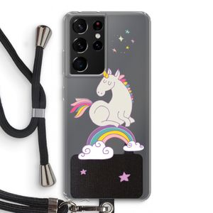 Regenboog eenhoorn: Samsung Galaxy S21 Ultra Transparant Hoesje met koord
