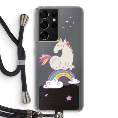 Regenboog eenhoorn: Samsung Galaxy S21 Ultra Transparant Hoesje met koord