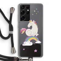 Regenboog eenhoorn: Samsung Galaxy S21 Ultra Transparant Hoesje met koord