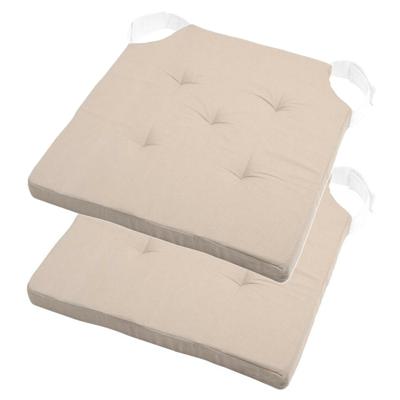 Stof Textile stoelkussen DUO - 2x - beige - 38 x 38 x 4 cm - klittenband sluiting