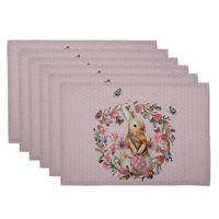 HAES DECO - Set van 6 Placemats - 48x33 cm - 100% Katoen - Happy Bunny - thumbnail