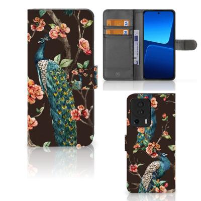 Xiaomi 13 Lite | Telefoonhoesje | Met pasjeshouder | Pauw met Bloemen
