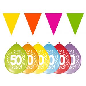 Verjaardag feest 50 jaar versieringen pakket vlaggetjes en ballonnen