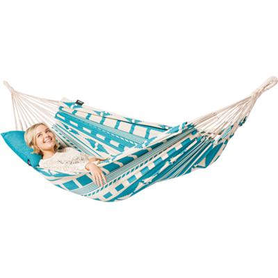 Eenpersoons hangmat - 300x140cm - BlauwGroen - 120kg draagkracht- 100% katoen - binnen & buiten