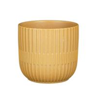 Mica Decorations - Plantenpot/bloempot - keramiek - mat okergeel - stripes patroon - D12.5 x H11 cm