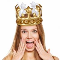 Opblaasbare verkleed kroon - pvc - goud kleur - 23 cm