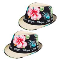 Verkleed hoedje voor Tropical Hawaii party - 2x - bloemen print - volwassenen - Carnaval/thema feest