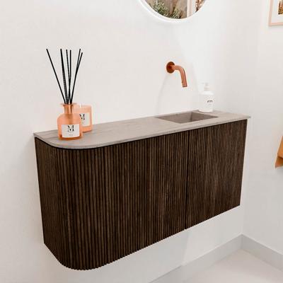 Toiletmeubel Mondiaz Joya Dlux | 81.6 cm | Meubelkleur Walnut | Faye wastafel Saba Wasbak Rechts | Zonder kraangat(en)