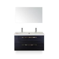 Seville Badmeubelset 100 cm - Black Oak - Wastafel Djazz 2 kraangaten - met Spiegel