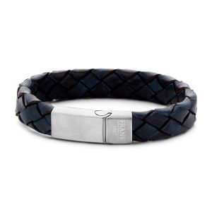 Frank 1967 7FB 0222 Armband staal/leder blauw 18 mm 21 cm