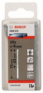 Bosch Accessories 2608585880 HSS Metaal-spiraalboor 4 mm Gezamenlijke lengte 75 mm Kobalt DIN 338 Cilinderschacht 10 stuk(s)