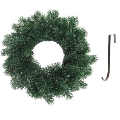 Kunst kerstkrans blauwgroen 35 cm met ijzeren hanger