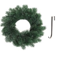 Kunst kerstkrans blauwgroen 35 cm met ijzeren hanger - thumbnail