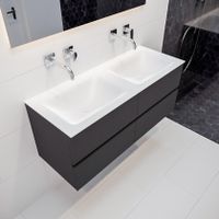 Mondiaz Vica Cloud badmeubel antraciet mat 120 cm 4 lades solid surface dubbele spoelbak zonder kraangat