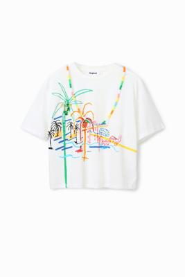 T-shirt met afbeelding en halsketting - WHITE - M