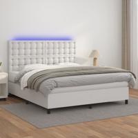 Boxspring met matras en LED kunstleer wit 180x200 cm