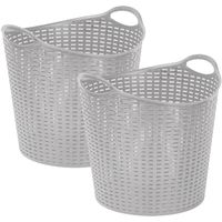 Gevlochten wasmand/opbergmand - 2x - flexibel - zilver - 27 liter - rond - kunststof