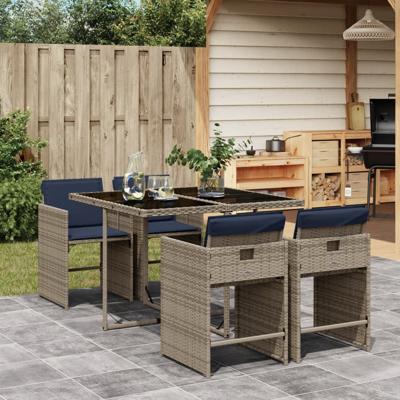 5-delige tuinset met kussens, grijs polyrotan