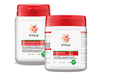 Vitals Vrouwenformule Pro 45+ & Vitals Collageen-VS Poeder Combi