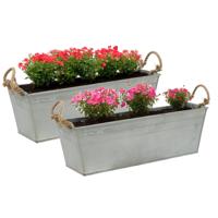 Mega Collections plantenbak Farmer - 2x - balkon/terras - zink - zilver - L44 x D15 X H13 cm