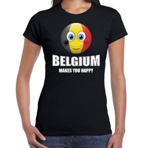 Belgium makes you happy landen t-shirt Belgie zwart voor dames met emoticon