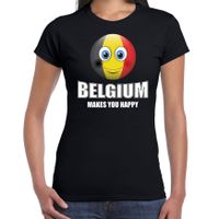 Belgium makes you happy landen t-shirt Belgie zwart voor dames met emoticon