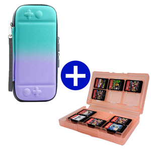 Case geschikt voor Nintendo Switch / Nintendo Switch OLED + Game Card hoes - 12 Games - Draagtas - Opbergtas - Blauw/Paars/Roze
