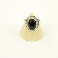 Zilveren Ring met Zwarte Onyx Maat 18 - Verstelbaar - Model 3 (Sterling Zilver 925) - thumbnail