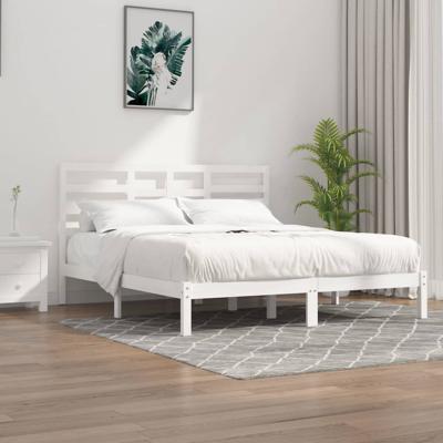 Bedframe massief hout wit 200x200 cm