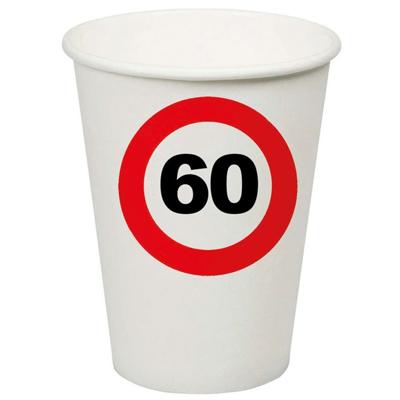Verjaardagsfeest leeftijd bekertjes 60 jaar - 8x stuks - papier - thema leeftijd stopbord