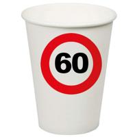 Verjaardagsfeest leeftijd bekertjes 60 jaar - 8x stuks - papier - thema leeftijd stopbord