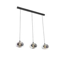 QAZQA Art Deco hanglamp zwart met glas smoke langwerpig 3-lichts - - thumbnail