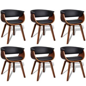 The Living Store Eetkamerstoelen - Zwart en bruin - 59.5 x 51 x 72 cm - Gebogen hout