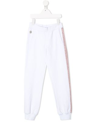Philipp Plein Junior pantalon de jogging à logo strassé - Blanc