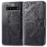 Butterfly Love bloemen reliëf horizontale Flip lederen case voor Galaxy S10 5G met houder & kaartsleuven & portemonnee & Lanyard (zwart)