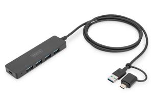 Digitus DA-70236 interface hub USB 3.2 Gen 1 (3.1 Gen 1) Type-A + Type-C 12000 Mbit/s Zwart