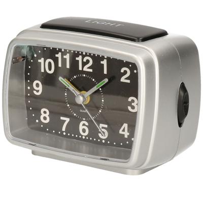 Gerimport Wekker - alarmklok - zwart/zilver - 11 cm - met verlichting en alarm