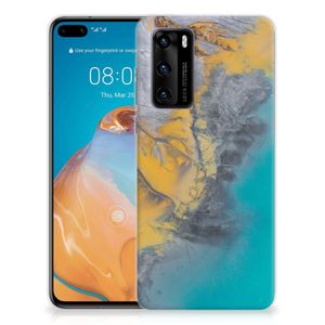 Huawei P40 TPU Siliconen Hoesje Marble Blue Gold