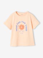 Meisjes-T-shirt met frisou-animatie en iriserende details abrikoos