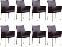 Set van 8 Donkerpaarse leren moderne eetkamerstoelen Comfort - Toledo Leer Merlin (donkerpaars leer)