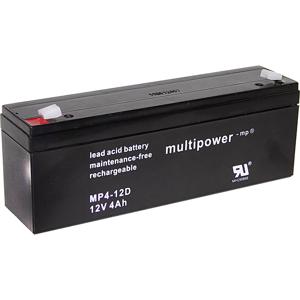 multipower MP4-12D Loodaccu 12 V 4 Ah Loodvlies (AGM) (b x h x d) 195 x 76 x 47 mm Kabelschoen 4.8 mm Onderhoudsvrij, Geringe zelfontlading