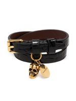 Alexander McQueen skull double-wrap leather bracelet - Noir