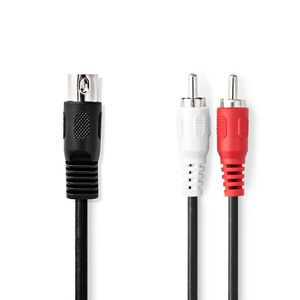 Nedis CAGL20200BK10 Din-audiokabel Din 5-pins Male 2x Rca Male Vernikkeld 1.00 M Rond Pvc Zwart Label