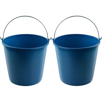 2x Blauwe schoonmaakemmers/huishoudemmers 16 liter 32 x 28 cm