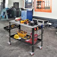 92 x 46 cm Lastafel Mobiele Laswerkbank 540 kg Capaciteit Steun en Gereedschapsbak 1,6 cm Bevestigingsgaten 8 Gereedschapsgaten