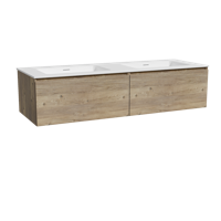 Storke Edge zwevend badmeubel 150 x 52 cm ruw eiken met Mata dubbele wastafel in solid surface mat wit - thumbnail