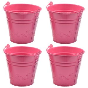 4x bloempotjes/plantenpotjes bloemen relief - zink - D11 x H11 cm - roze