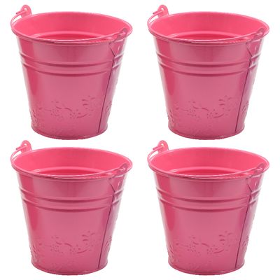 4x bloempotjes/plantenpotjes bloemen relief - zink - D11 x H11 cm - roze