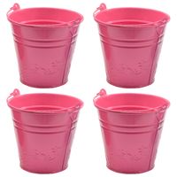 4x bloempotjes/plantenpotjes bloemen relief - zink - D11 x H11 cm - roze